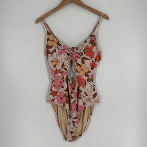 The Blushing Brunette Retro Floral One Piece Cutout Swimsuit in Pink | XXL